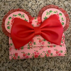 Loungefly Disney Minnie Mouse Pink & Red Roses Figural Mini Flap Wallet